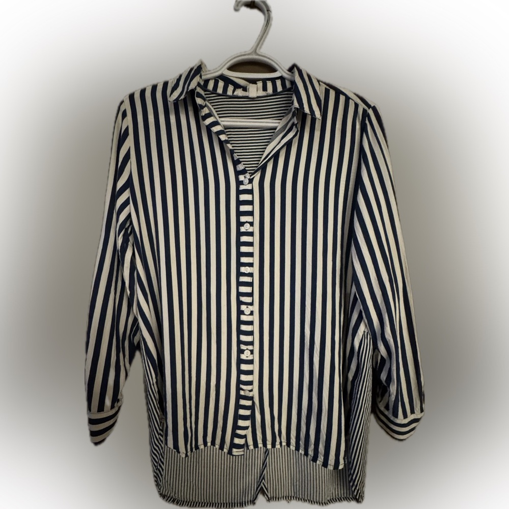 Jane and Delancey Navy and White Striped Shirt